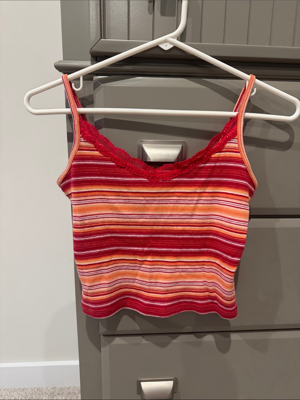 Tommy Hilfiger Striped Lace-Trim Cami Tank - Red Multi